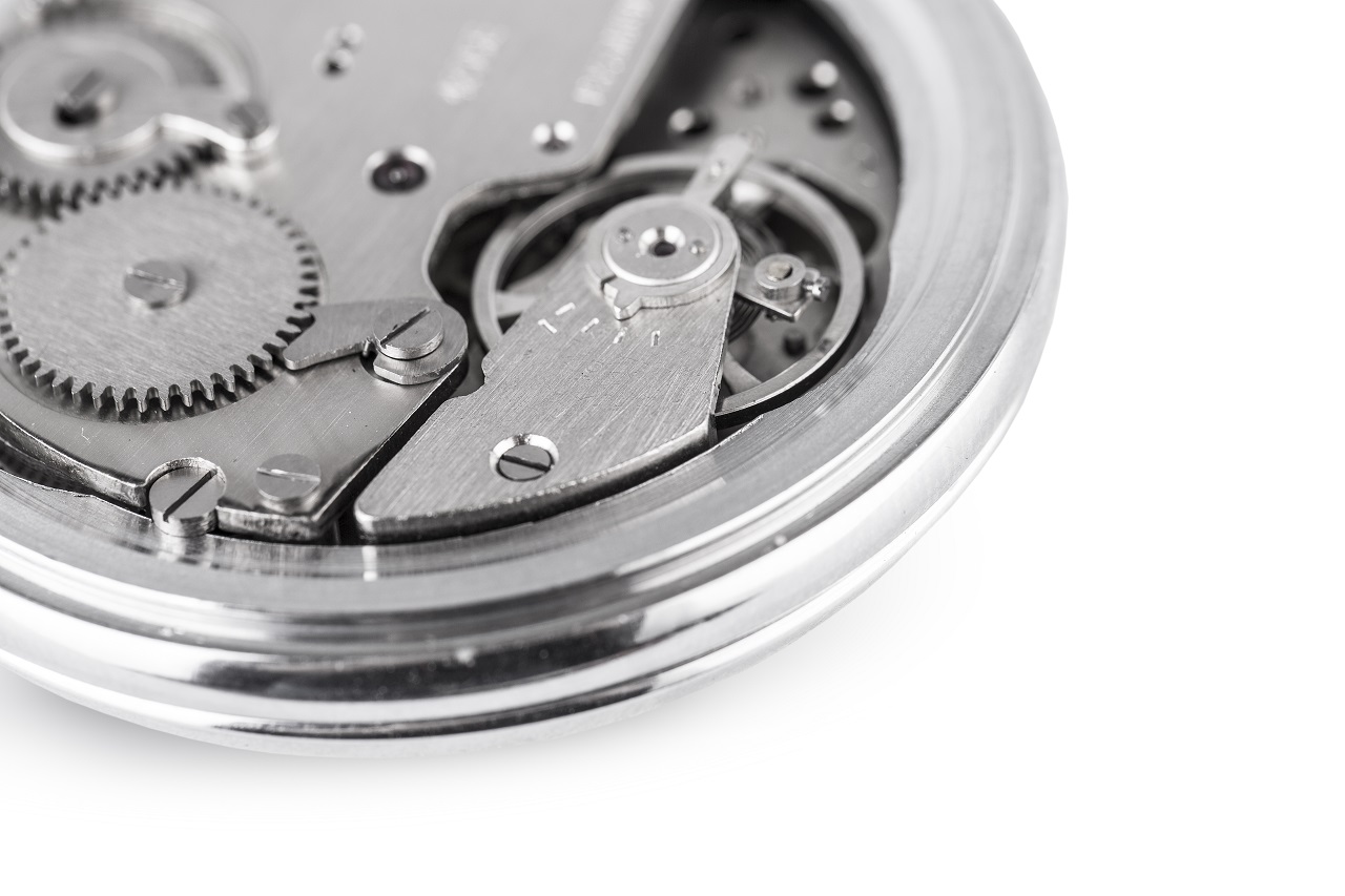 Close up of an open mechanical watch